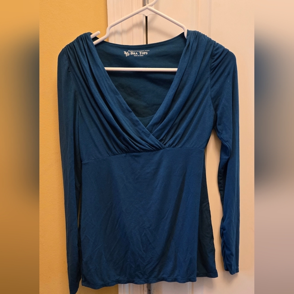 Victoria's Secret Blue Wrap Bra Top Long Sleeve V-neck  Blouse Size S